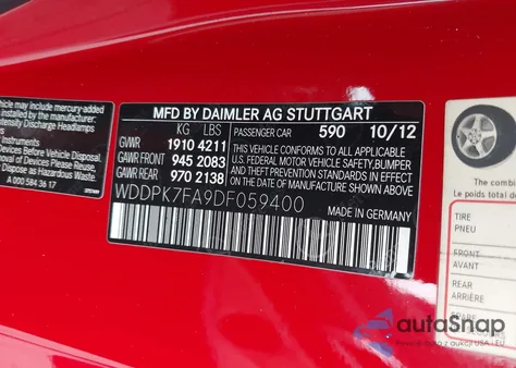 2013 Mercedes-Benz Slk 55 Amg from USA, damaged, VIN WDDPK7FA9DF059400